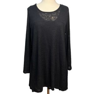 Nally & Millie Black Sheer Split-Back Tunic Sweater M/L